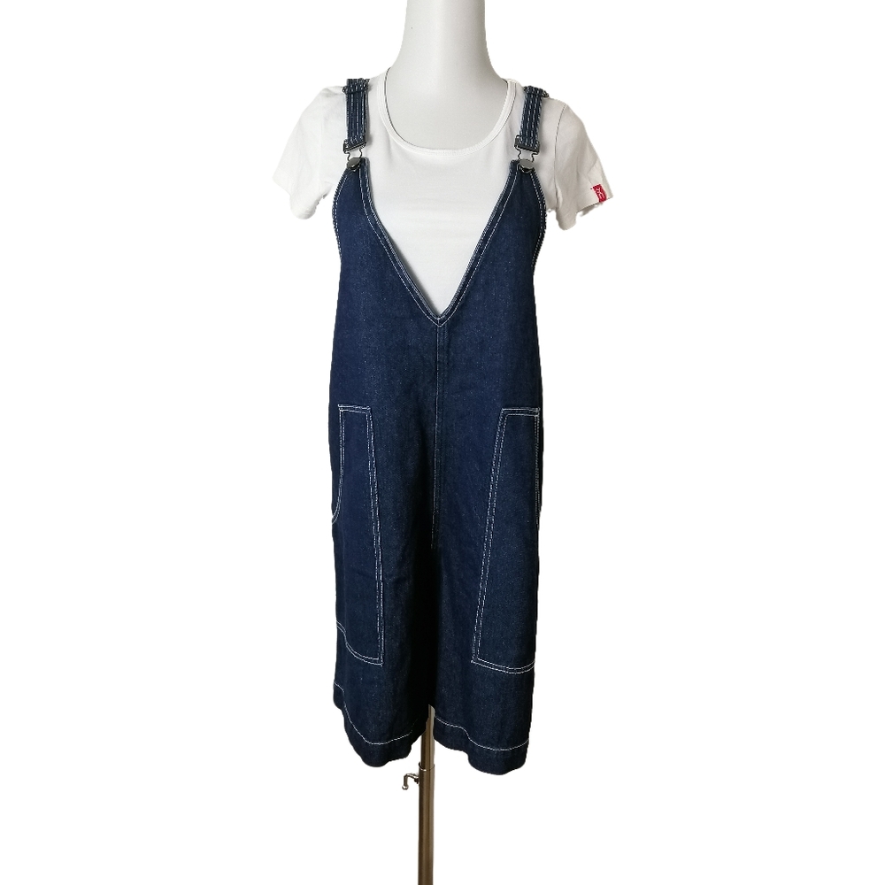 🐬 fits: XL, navy denim overalls shorts